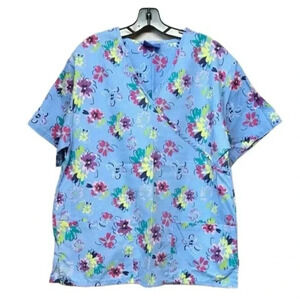 Carol's Scrubs Women's V-Neck Floral Print Scrub Top Size L Multicolor W…